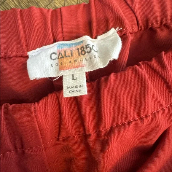 Cali1850 Muted Red Nylon Track Pants with White Stripe Ankle Ties Y2K NWOT - Picture 2 of 15